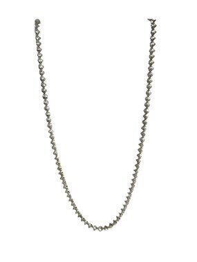 Mod Vintage Silver Tone Brushed Texture Oval Bead Chain Long Necklace 30"